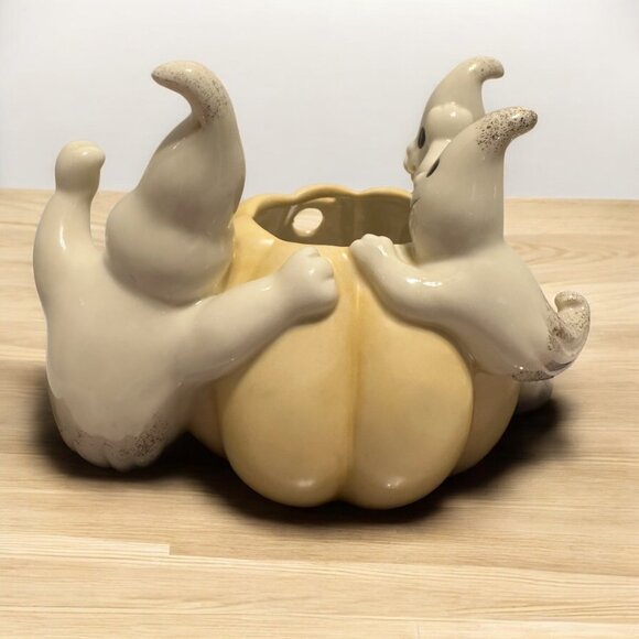 Lenox Tea Light Candle Holder Pumpkin with Three Ghosts Halloween Decoration - Picture 2 of 3